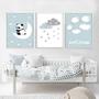 Imagem de Quadro Decorativo Quarto Bebê Nuvem Panda Azul Menino Kit 3 peças Decoração Mosaico