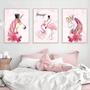 Imagem de Quadro Decorativo Quarto Menina Unicornio Flamingo Rosa Kit 3 peças Decoração Mosaico