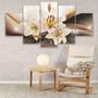 Imagem de Quadro Decorativo Sala Quarto Flor Lírio Dourado Kit 5 Quadros Decorativos Mosaicos