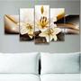 Imagem de Quadro Decorativo Sala Quarto Flor Lírio Dourado Kit 5 Quadros Decorativos Mosaicos