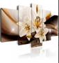 Imagem de Quadro Decorativo Sala Quarto Flor Lírio Dourado Kit 5 Quadros Decorativos Mosaicos