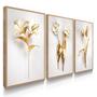 Imagem de Quadro Decorativo Sala Quarto Flores Douradas e Branco