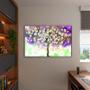 Imagem de  Quadro Decorativo Tela Canvas Folhas e Flores Florescer Roxo Com Moldura e Vidro Prata - 90x60 cm