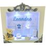 Imagem de Quadro Enfeite Porta Maternidade Cenário Led - Branco com Azul BB e prata