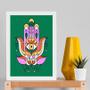 Imagem de Quadro Esotérico Olho Grego Hamsa - Verde 33X24Cm - Vidro