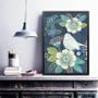 Imagem de Quadro Floral Azul Com Passarinho 24x18cm - com vidro