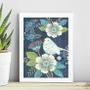 Imagem de Quadro Floral Azul Com Passarinho 24x18cm - com vidro