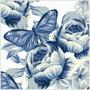 Imagem de Quadro Floral Borboleta Azul Tela Moldura Branca 80X80Cm