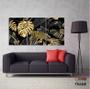 Imagem de Quadro Folhas Douradas Tropical Conjunto 120x60 3 peças m02