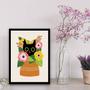 Imagem de Quadro Gatinho Com Vaso De Flores 45x34cm - com vidro