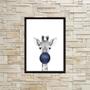 Imagem de Quadro Girafa Com Chiclete Azul Marinho 45x34cm - com vidro