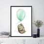 Imagem de Quadro Infantil Bicho Preguiça Com Balão 33X24Cm - Com Vidro