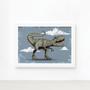 Imagem de Quadro Infantil Dinossauro Azul Moldura Branca 22x32