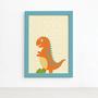 Imagem de Quadro Infantil Dinossauro Baby 2 Laranja 22x32 Moldura Azul