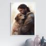 Imagem de Quadro Jesus Abraçando Cão Golden Retriever 33x24cm - com vidro