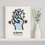 Imagem de Quadro Keith Haring Crossed Fingers - Azul 24x18cm - com vidro