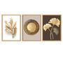 Imagem de Quadro Laminado Kit 3 Folhas Brancas Abstrato Círculo Dourado Tropical Sala Quarto