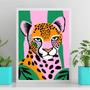 Imagem de Quadro Leopardo Colorido - Fashion 24x18cm - com vidro