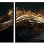 Imagem de Quadro Luxo Trio Abstrato Ondas Canvas C/ Moldura 129x53cm