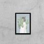 Imagem de Quadro Menina Com Cactos 33X24Cm - Com Vidro - Madeira Preta