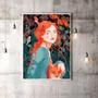 Imagem de Quadro Menina Com Raposa 33X24Cm - Com Vidro Moldura Branca