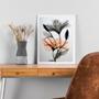 Imagem de Quadro Moderno Flores Cinza e Laranja 24x18cm - com vidro