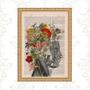 Imagem de Quadro Moldura Dourada Cérebro Com Flores 24x18cm