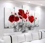 Imagem de Quadro mosaico 5 peças flores vermelhas abstrato moderno painel para decoração de ambientes