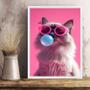 Imagem de Quadro Pink Cat Bubble Gum 24X18Cm - Com Vidro