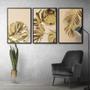 Imagem de Quadro Premium Textura CX Alta Folhas Ouro em Bege 3un 40x60