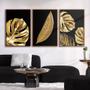 Imagem de Quadro Premium Textura CXAlta Folha Ouro em Preto1 3un 40x60