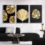 Imagem de Quadro Premium Textura CXAlta Folha Ouro em Preto2 3un 40x60