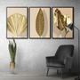 Imagem de Quadro Premium Textura CXAlta Folhas Ouro em Bege4 3un 40x60