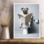 Imagem de Quadro Pug Com Jornal No Banheiro 45X34Cm - Com Vidro