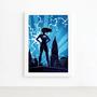 Imagem de Quadro Super Heróis Geek Azul Chuva Moldura Branca 22x32cm