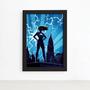 Imagem de Quadro Super Heróis Geek Azul Chuva Moldura Preta 33x43cm