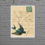 Imagem de Quadro Vintage Andorinha Carta Antiga 24x18cm - com vidro