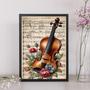 Imagem de Quadro Vintage Violino Com Flores 24X18Cm - Com Vidro