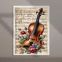 Imagem de Quadro Vintage Violino Com Flores 45X34Cm - Com Vidro