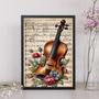 Imagem de Quadro Vintage Violino Com Flores 45X34Cm - Com Vidro