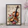 Imagem de Quadro Vintage Violino Com Flores 45x34cm - com vidro