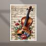 Imagem de Quadro Vintage Violino Com Flores 45x34cm - com vidro