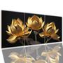 Imagem de Quadros Decorativo Trio Flor Lotus Dourada 120x60 Sala Quarto