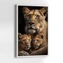 Imagem de Quadros Decorativos com com Moldura Leoa  2 Filhotes Vertical para Sala Quarto Decoração