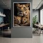 Imagem de Quadros Decorativos com com Moldura Leoa  2 Filhotes Vertical para Sala Quarto Decoração