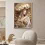 Imagem de Quadros Decorativos com com Moldura Mulher Arte Classica Dourada Vertical para Sala Quarto Decoração