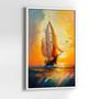 Imagem de Quadros Decorativos com com Moldura Pintura Barco Por do Sol Vertical Vertical para Sala Quarto Decoração