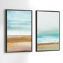 Imagem de Quadros Decorativos com Moldura  Abstrato Praia Azul Marrom  Sala Quarto Kit Conjunto 2