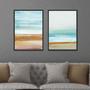 Imagem de Quadros Decorativos com Moldura  Abstrato Praia Azul Marrom  Sala Quarto Kit Conjunto 2