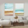 Imagem de Quadros Decorativos com Moldura  Abstrato Praia Azul Marrom  Sala Quarto Kit Conjunto 2